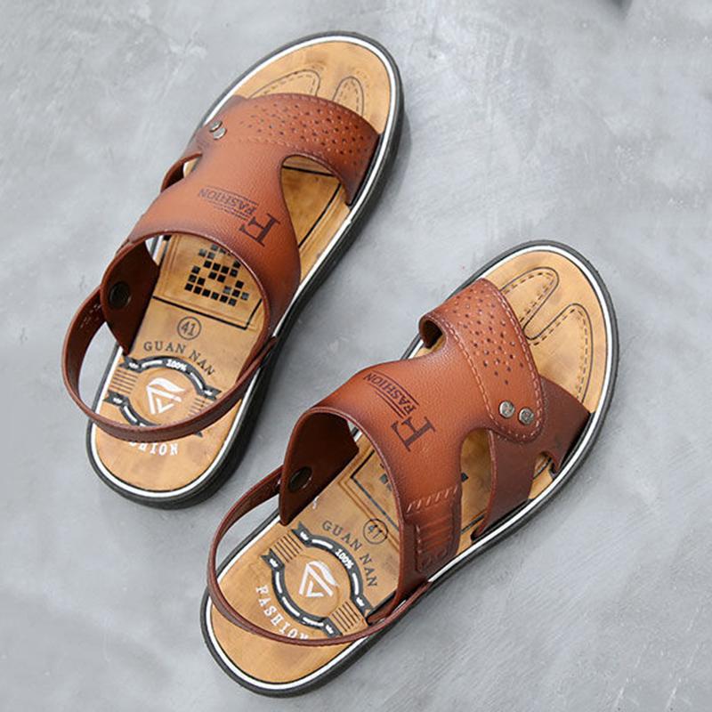 Sandals Men's Beach Shoes Non-slip Wear-resistant Summer Outer Wear Men's Sandals Casual Middle-aged Flat Sandals Simple and Comfortable