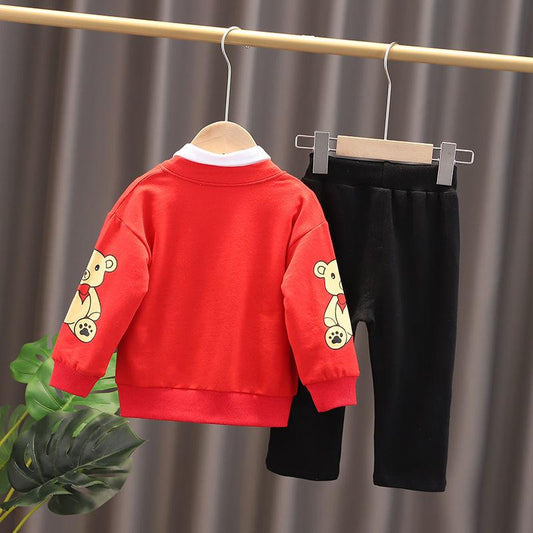 Boys and Girls Spring and Autumn Suits 1-5 Years Old Sweatshirt Shirt Suit Casual Suit Home Service Three-piece Sets