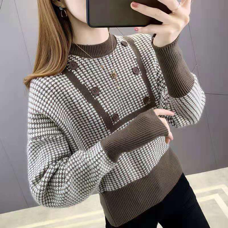 Temperament Ladies Fan Base Shirt Women's Round Neck High Waist Slim Knit Sweater Short Short Sweater Warm and Comfortable