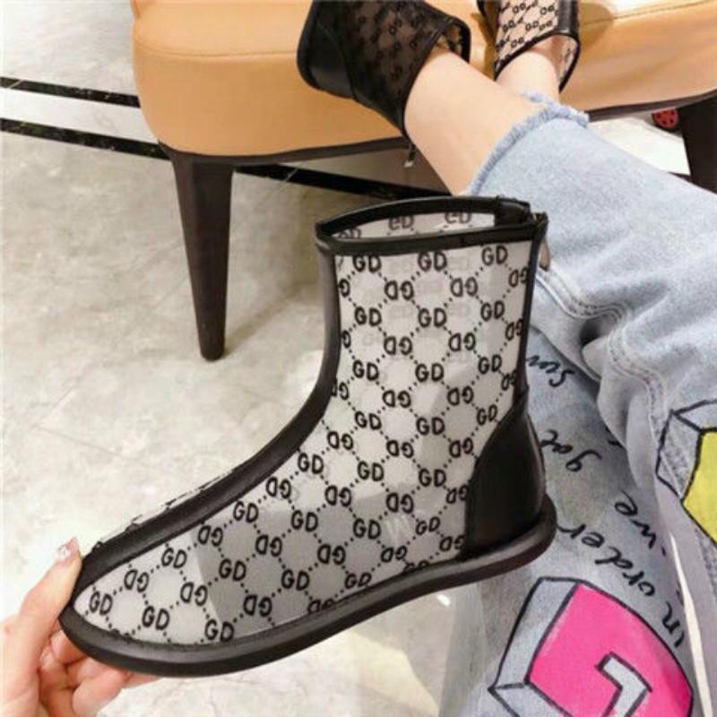 Eugen Gauze Letter Printed Sandals Martin Boots Motorcycle Boots Flat Shoes Breathable Women's Shoes