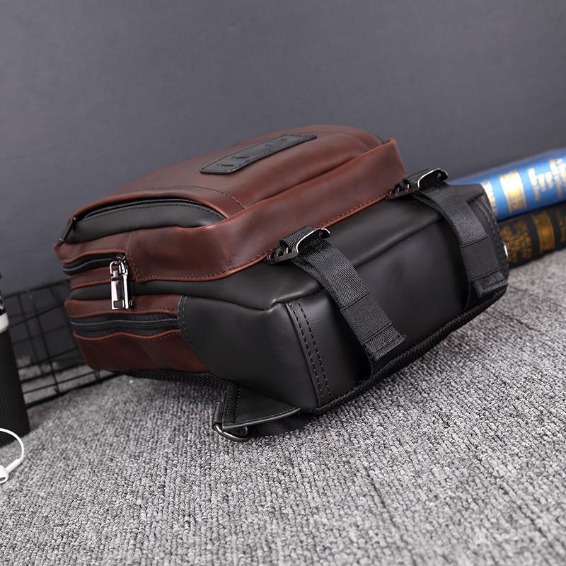 Chest Bag Men's Brown Multi-layer Zipper Large Capacity Messenger Bag Outdoor Sports Shoulder Bag
