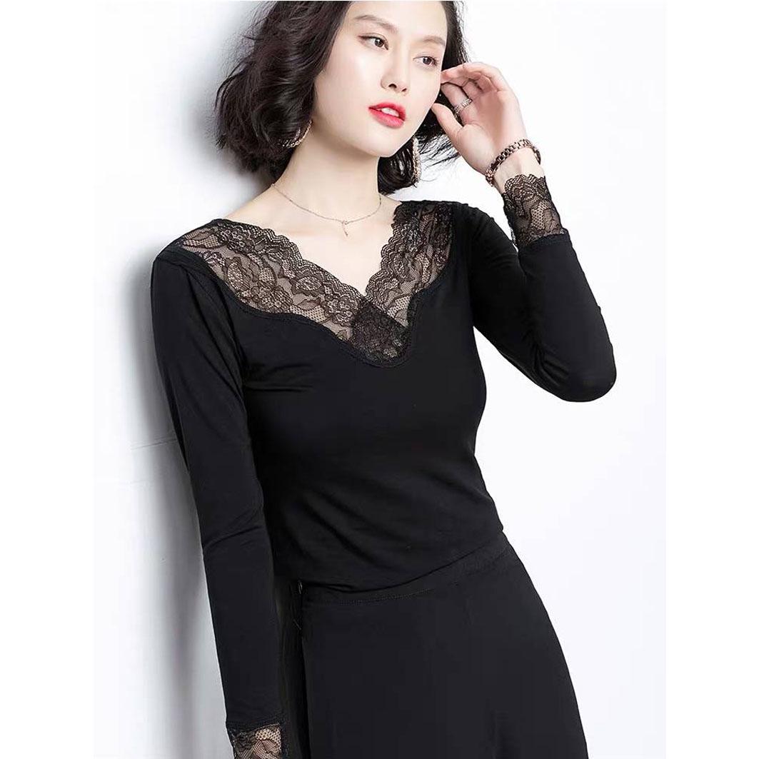 Round Neck Joker Slim Fit Slim with Solid Color Mesh Backing Shirt Women's T-shirt Thicken