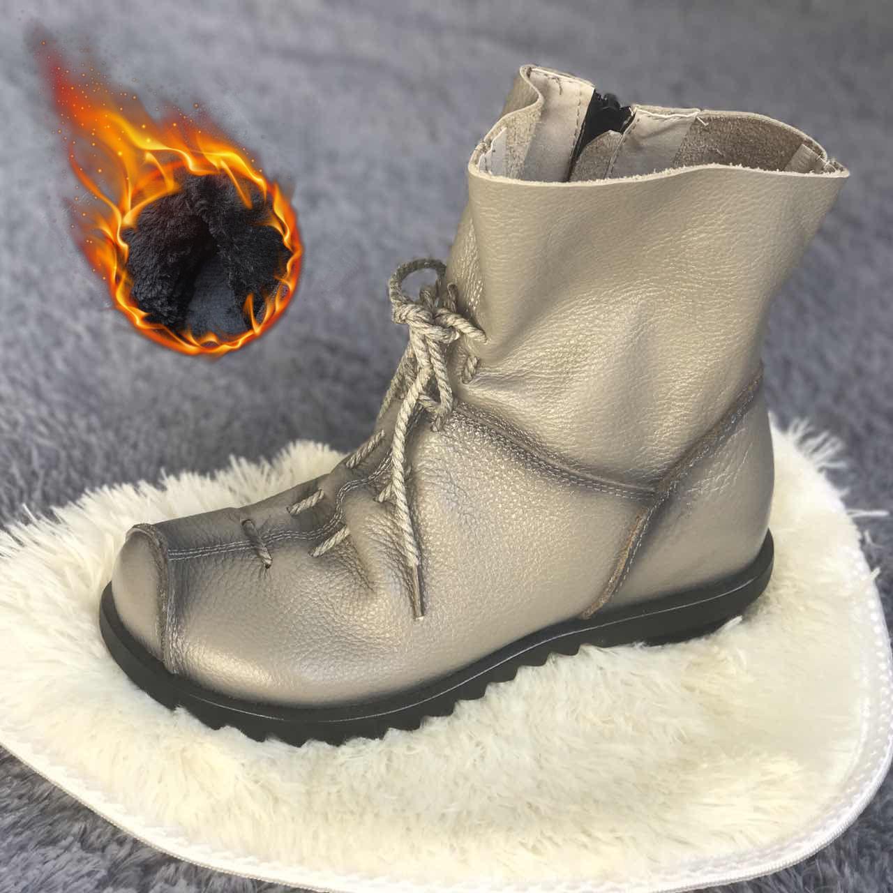 Genuine Leather Women Boots with Fur Soft Cowhide Women's Winter Shoes Ankle Boots