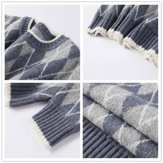Loose Pullover Sweater Women's Autumn and Winter Retro Diamond Plaid Thick Knitted Sweater