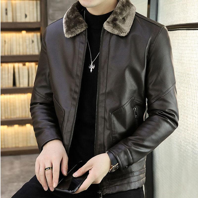 Leather Jacket Men's Winter Green Middle-aged Plus Velvet Thickening Men's Leather Jacket Jacket Fur One Parker Men's Clothing