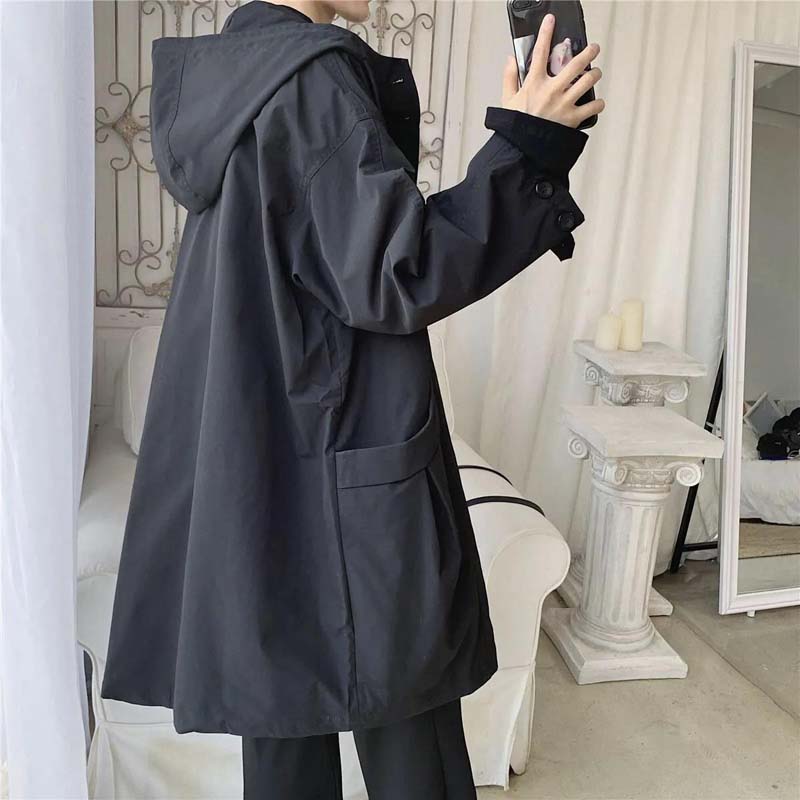 Autumn and Winter Casual Windbreaker Mid-length Coat Loose Men's Hooded Jacket