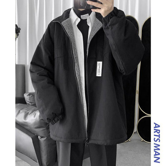 Hong Kong Style Ins Thick Cotton Jacket Male Korean Version of The Trend Loose Student Cotton Jacket Wild Winter Lamb Velvet Jacket