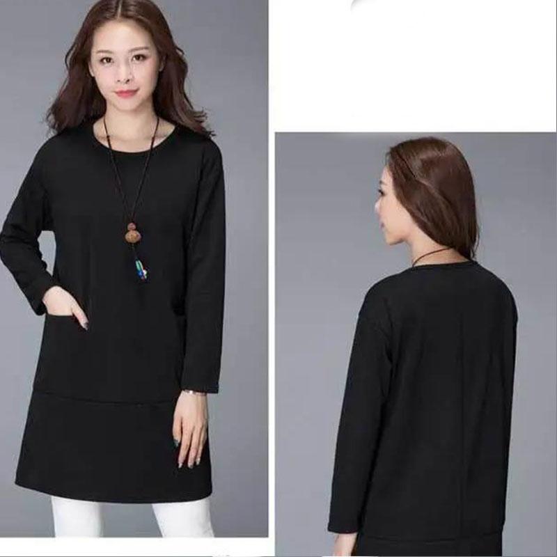 Ladies Tops T-Shirt Women Blouse Autumn Causal Blouse Slim Round Collar Solid Color Long Sleeve Pullover
