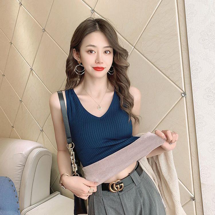 Thermal Underwear Tops Winter Inner Wear Women Velvet Warm Vest with Pad V Neck Sleeveless Tank Top Sexy Undershirt Clothing