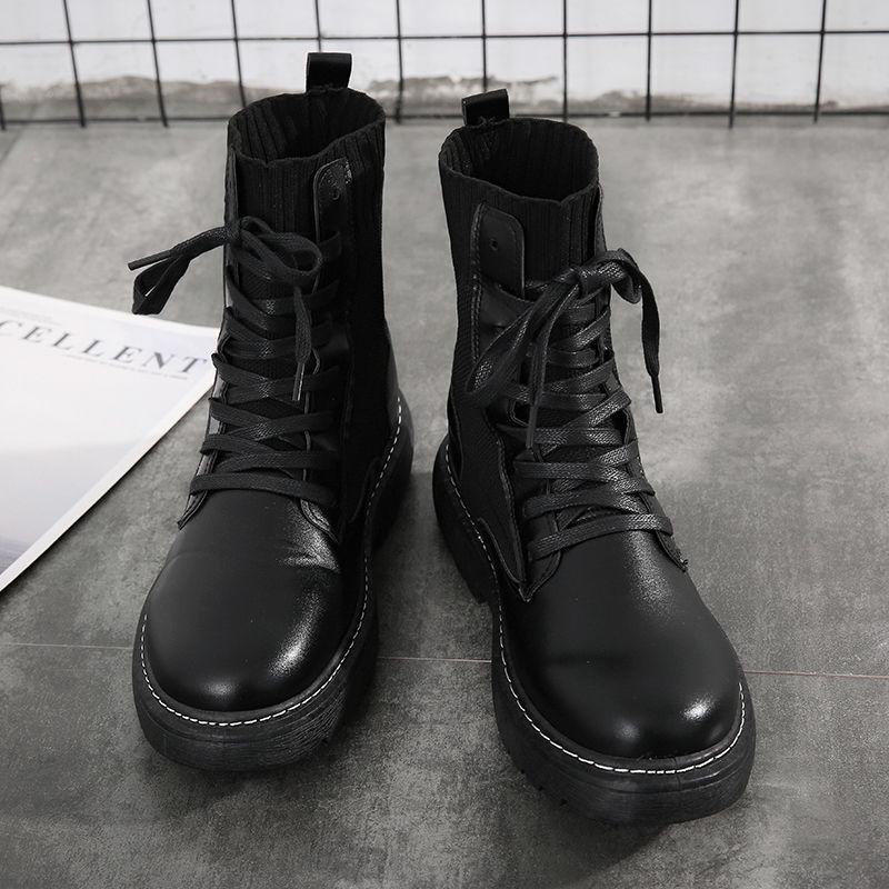 Men and Women Martin Boots British Style High-top  Breathable Couple Pu Leather Working Boots Unisex  Plus Size Black