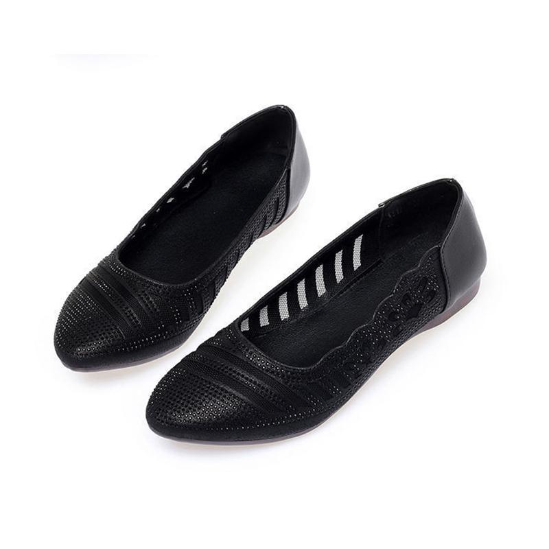 Beef Tendon Soft Bottom Summer Soft Leather Women's Shoes Mesh Hollow Sandals Soft Flat Work Women's Shoes Maternity Shoes