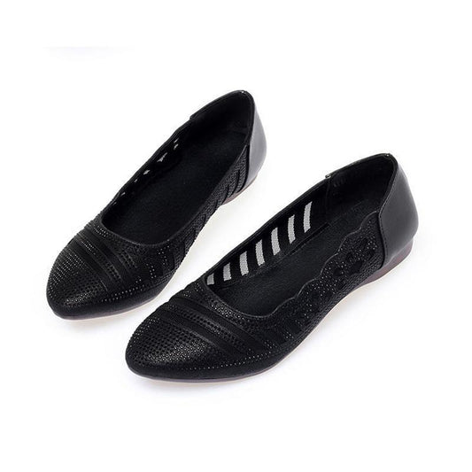 Beef Tendon Soft Bottom Summer Soft Leather Women's Shoes Mesh Hollow Sandals Soft Flat Work Women's Shoes Maternity Shoes