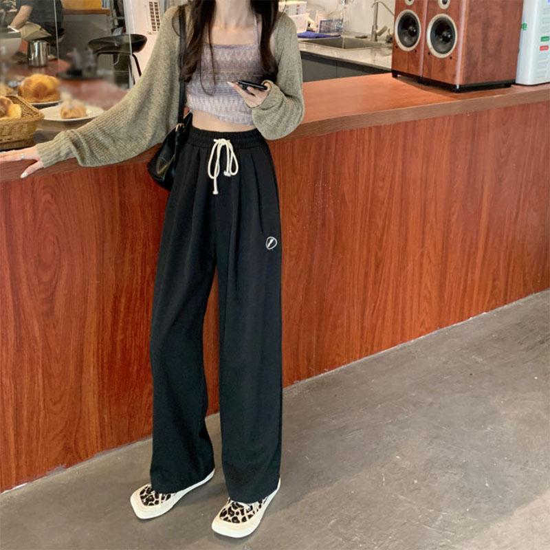 Drawstring Sports Pants Women's Spring and Summer High Waist Straight Loose Drape Pants Casual Lazy Wind Wide Leg Pants