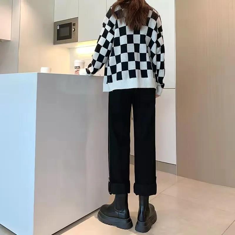Black Wide-leg Curly Jeans Women's Loose High-waisted Slim Straight-leg Mopping Pants All-match Slim Wide-leg Pants