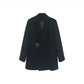 Women's Spring and Autumn Hepburn Style Suit Jacket French Mid-length Black Suit Dress Ladies Blazer Top Temperament Coat