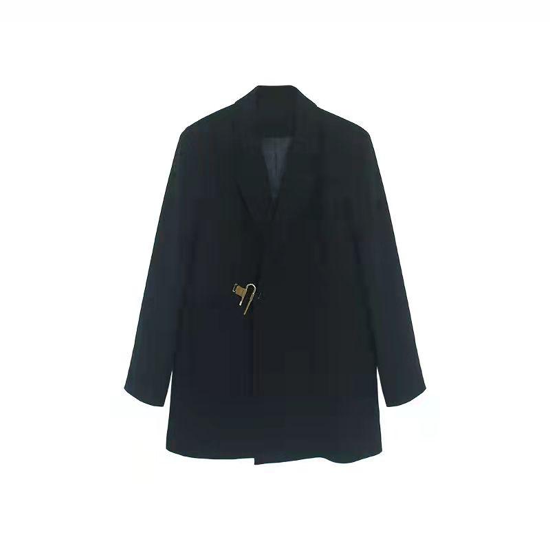 Women's Spring and Autumn Hepburn Style Suit Jacket French Mid-length Black Suit Dress Ladies Blazer Top Temperament Coat