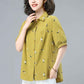 Pure Cotton Large Size Shirt Women's Loose Western Style Sleeve T-shirt Summer Middle-aged Mother's Top