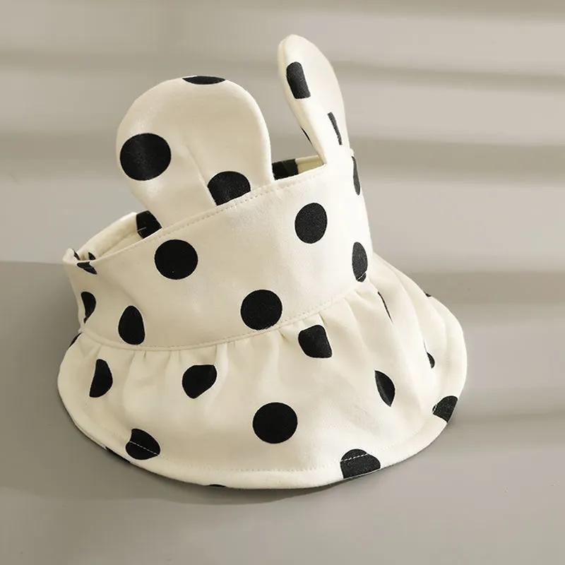 Solid Color Polka Dots Rabbit Ears Baby Summer Sun Hat Thin Infant Toddler Empty Top Hat Newborn Big Brim Sunscreen Hat Breathable Sunscreen Cap 1-36M