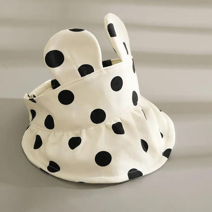 Solid Color Polka Dots Rabbit Ears Baby Summer Sun Hat Thin Infant Toddler Empty Top Hat Newborn Big Brim Sunscreen Hat Breathable Sunscreen Cap 1-36M