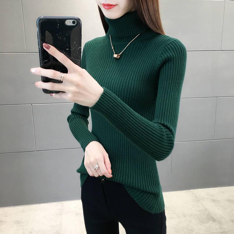 Pofulove Turtleneck Bottoming Sweater Women's Autumn Winter White Pullover Slim Long-sleeved Thick