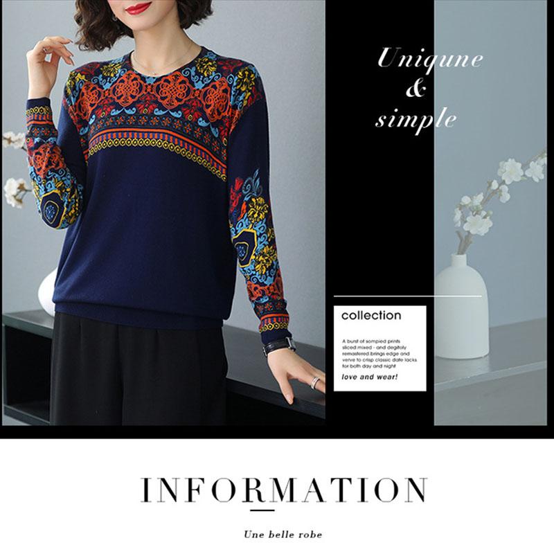 Plus Size Printed Sweater Women Autumn Winter Loose O-neck Long Sleeve Pullover Ladies Knit Jumper Top Warm Woolen Sweater
