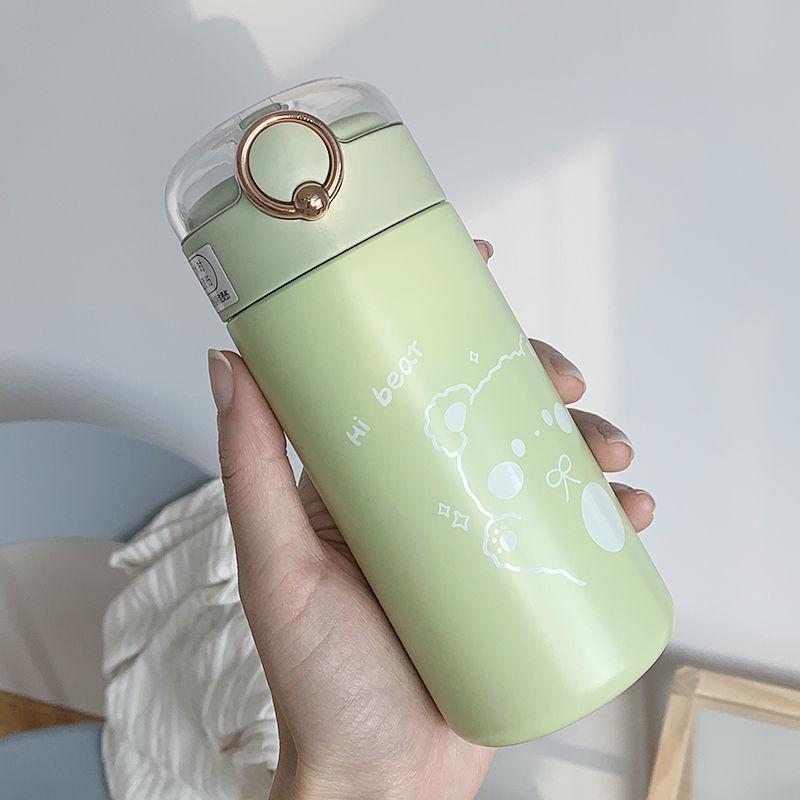 350/480ml Cartoons Stainless Steel Vacuum Flask Coffee Tea Milk Travel Straw Cup Cute Bear Water Bottle Insulated Thermos