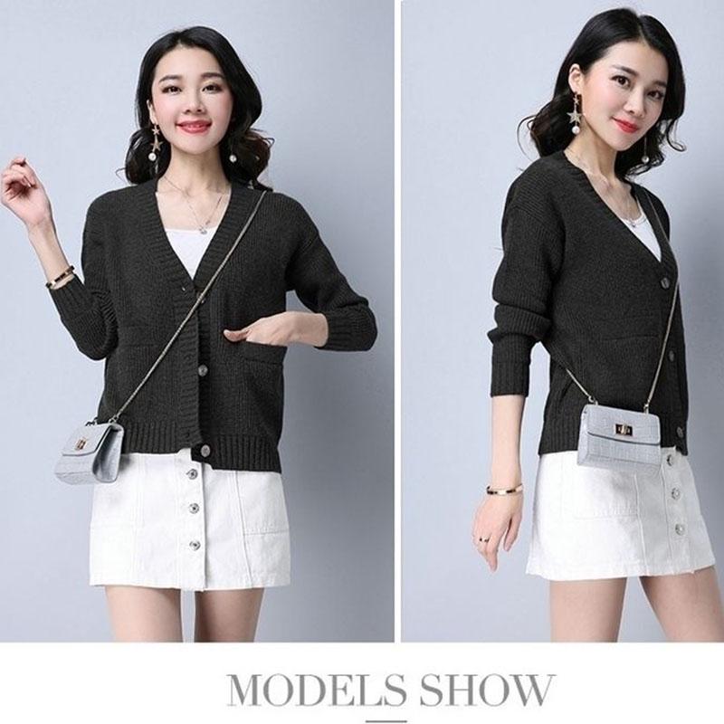 Autumn and Winter Loose Sweater Thick Knitted Cardigan Jacket Short Solid Color Women's Top