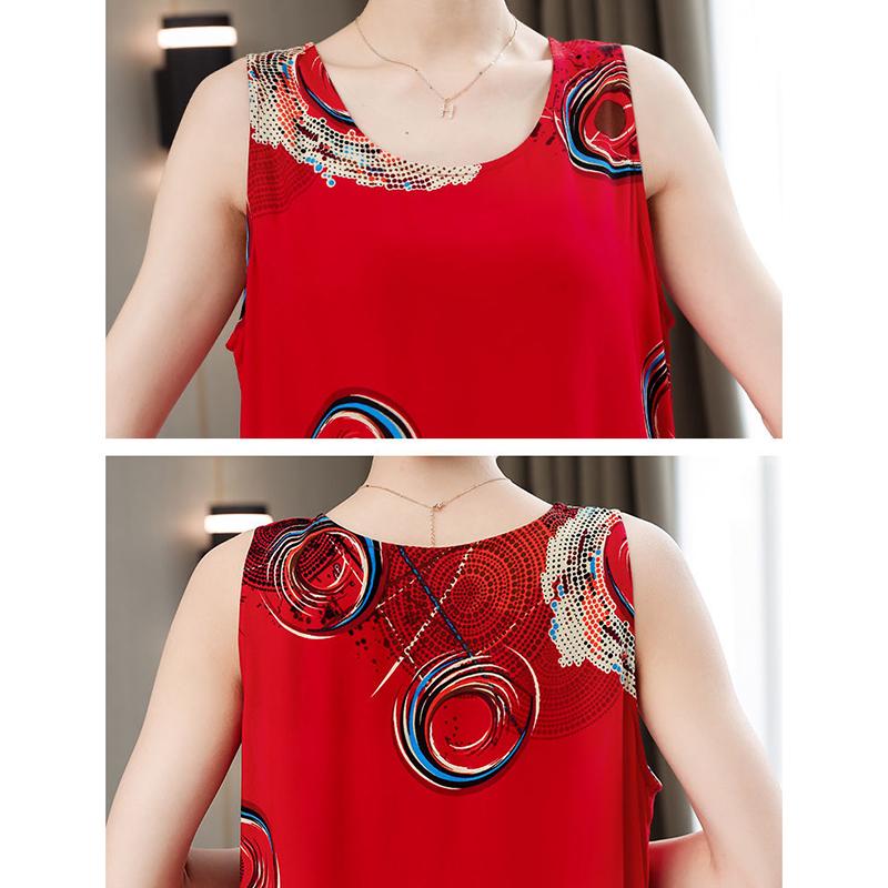 Large Size XL-XXXXXL Women Summer Cotton Silk Dress Sleeveless Vest Skirt Loose Printing Home Night Skirt Beach Skirt