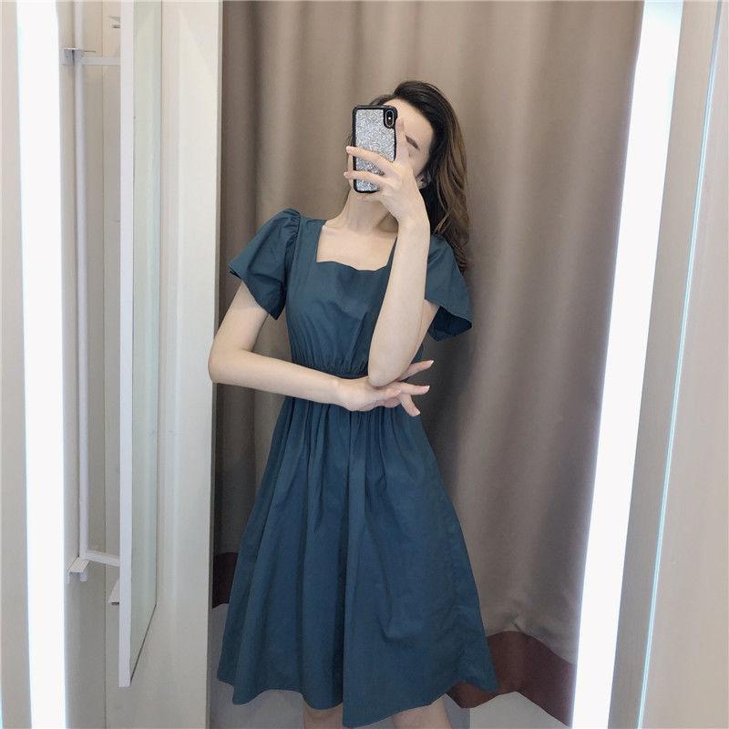 Summer Female French Elegant Broad Truffle Back Waist Show Thin Medium Length Gentle Slim Party Dress