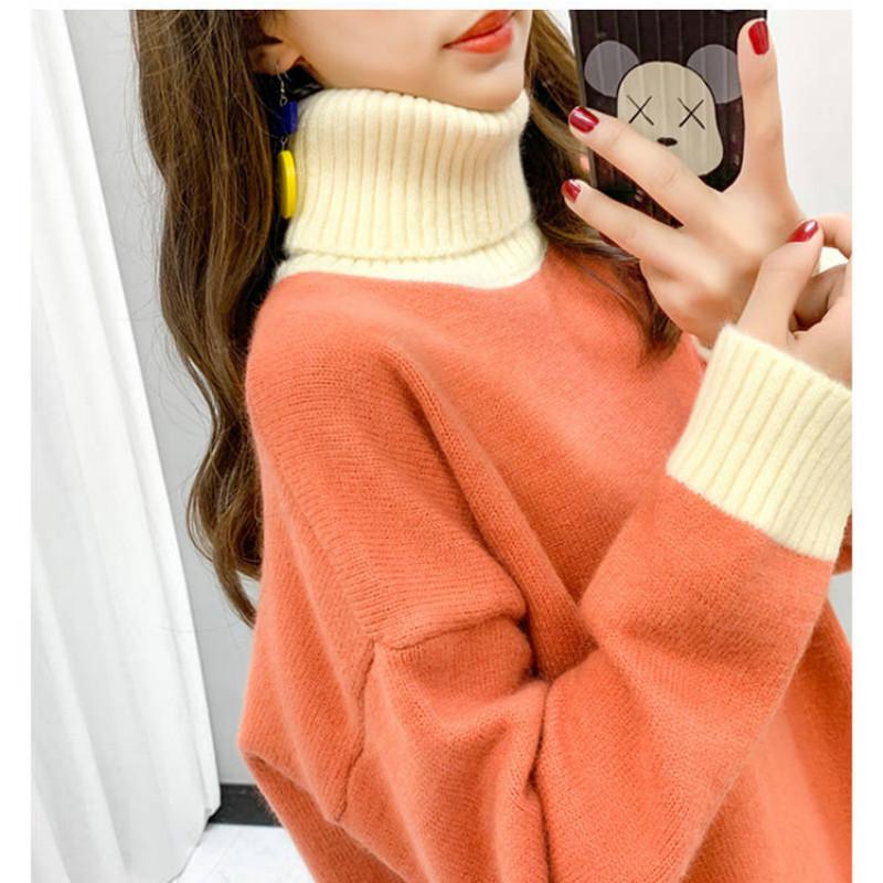 Pofulove Turtleneck Women Pullover Winter Loose Thick Padded Short Bottoming Shirt Sweater Women