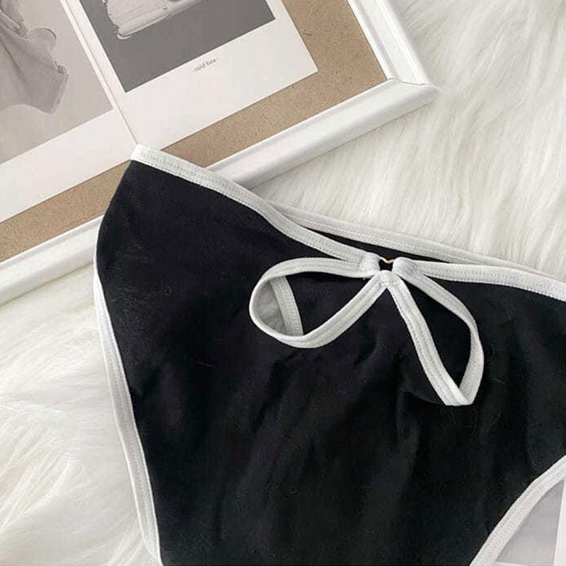 Contrast Color Sexy Low Waist Panties Ladies Sports High Slit Comfort Package Hip Hollow Briefs Cotton Crotch Panties Hollow Out Panties