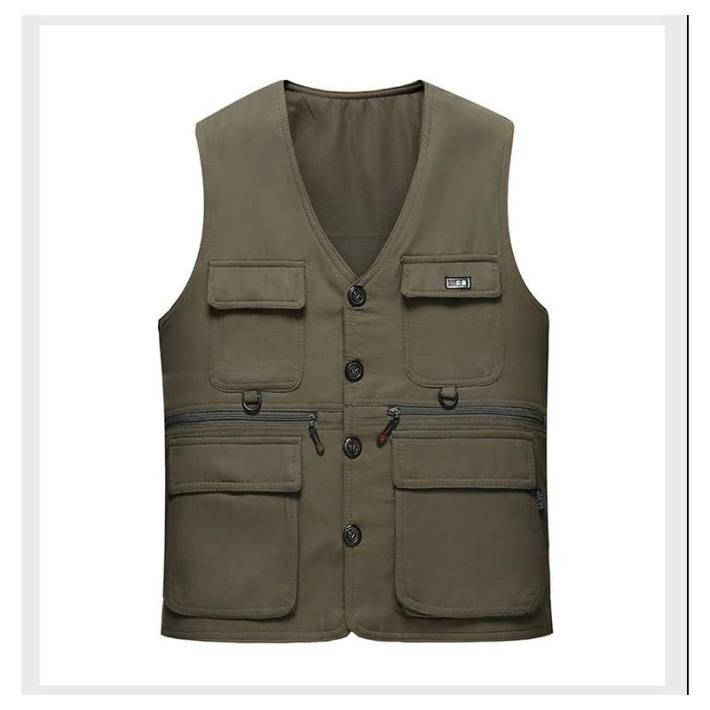 Spring, Summer and Autumn Middle-aged and Elderly Men's Vests Wear Multi-pocket Fishing Photography Casual Vests on Both Sides