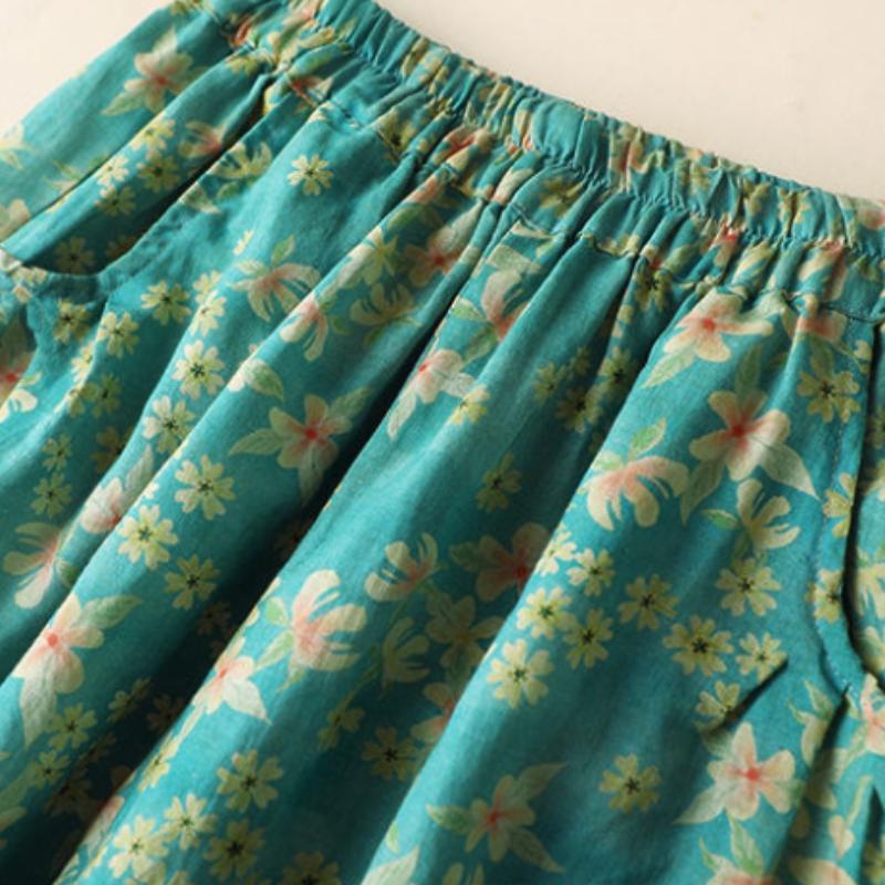 Retro Literary Nine-point Cotton Harem Pants Women Thin Summer Loose Large Size Printed Casual Pants Women