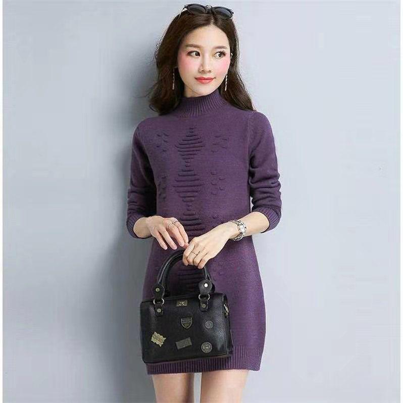 Turtleneck Sweater Dress Loose Casual Long Sleeve Winter Dress Women Knitted Jumper Dress Knitwear