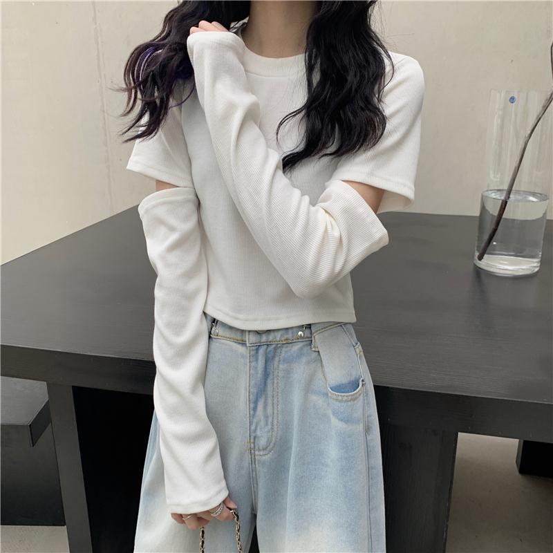 Off Shoulder T Shirt Casual Loose Clothes Tops Pure color Leisure Long Women pullover