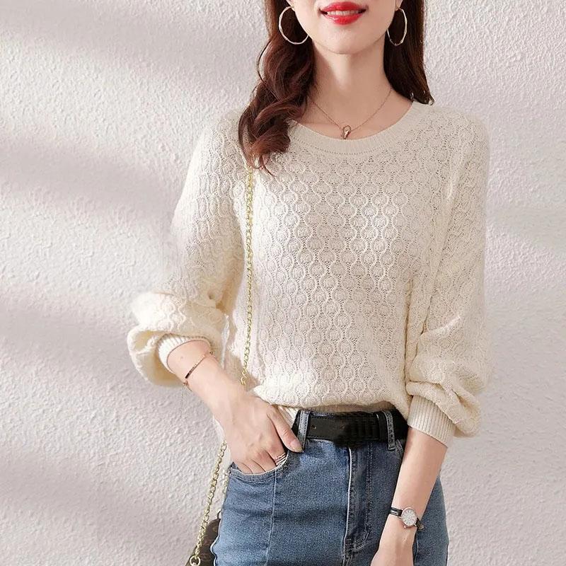 Sweater Women's Hollow Pullover Knitwear Korean Version of Solid Color Loose Top Trending Sweater Autumn and Winter Fluffy Top
