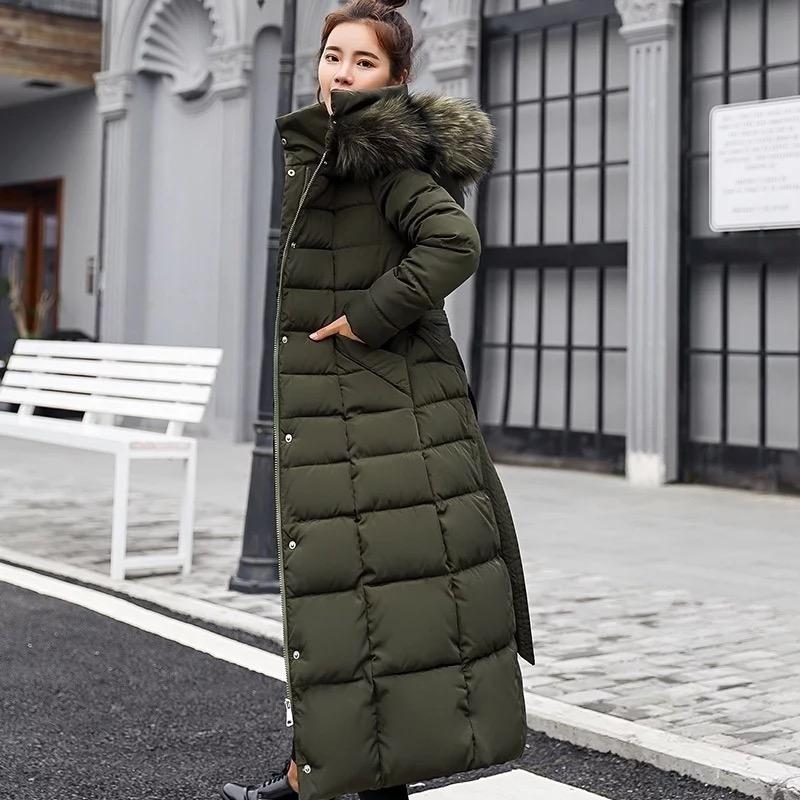 Winter Jacket Women's Warm Jackets Bow Belt Fur Collar Hooded Coat Long Women Thickening Coats Cotton Padded Ladies Parka Womens Jackets