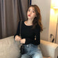 PofuLove Solid Color Simple Long Sleeve Bottoming Retro Round Neck Pullover Slim Sweater Sweater