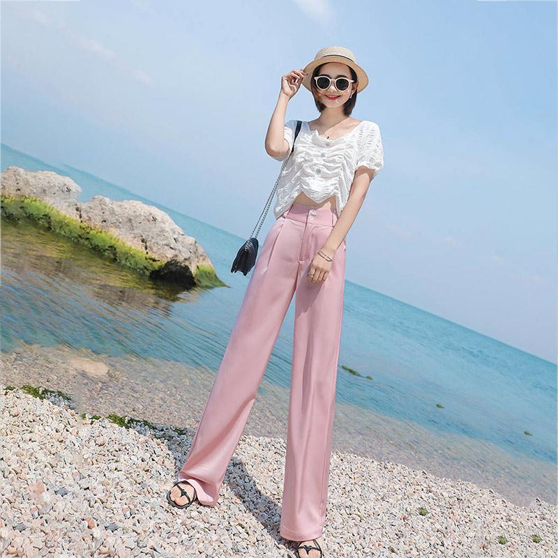 High Waist Ice Silk Straight-leg Pants Loose Wide-leg Pants Suit Pants Women's Summer Thin Silky Satin Wide-leg Pants