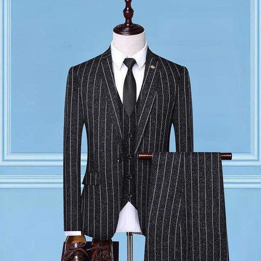 Slim Fashion Men's Suit Groom Handsome Wedding Dress Business Casual Four-piece Jacket +Pants +Vest+ Inch Shirt