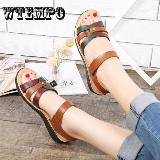 Sandals Women's Fashion Casual Peep Toe Flat Shoes Roman Summer Sandals