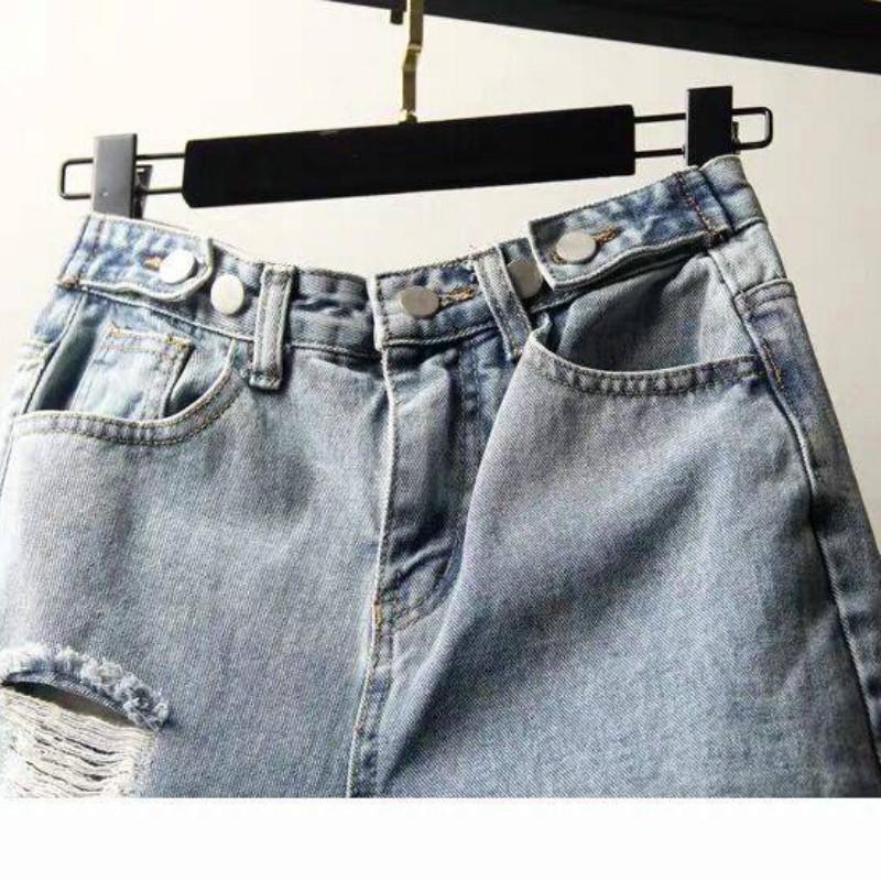 Plus size hole nine points jeans women loose thin straight harem pants fat sister beggar pants