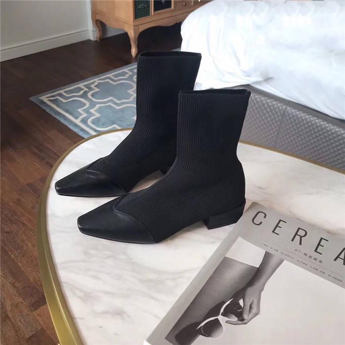 Autumn Winter Wool Knit Elastic Socks Boots Tube Thin Boots Pointed Thick Short Boots Single Boots