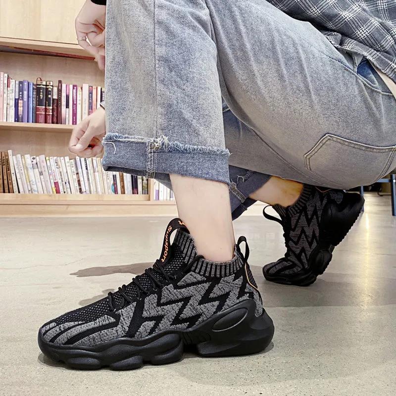 Men's Shoes Breathable Leisure Mesh Sports Running Shoes Flying Woven Socks Ins Dad Tide Shoes