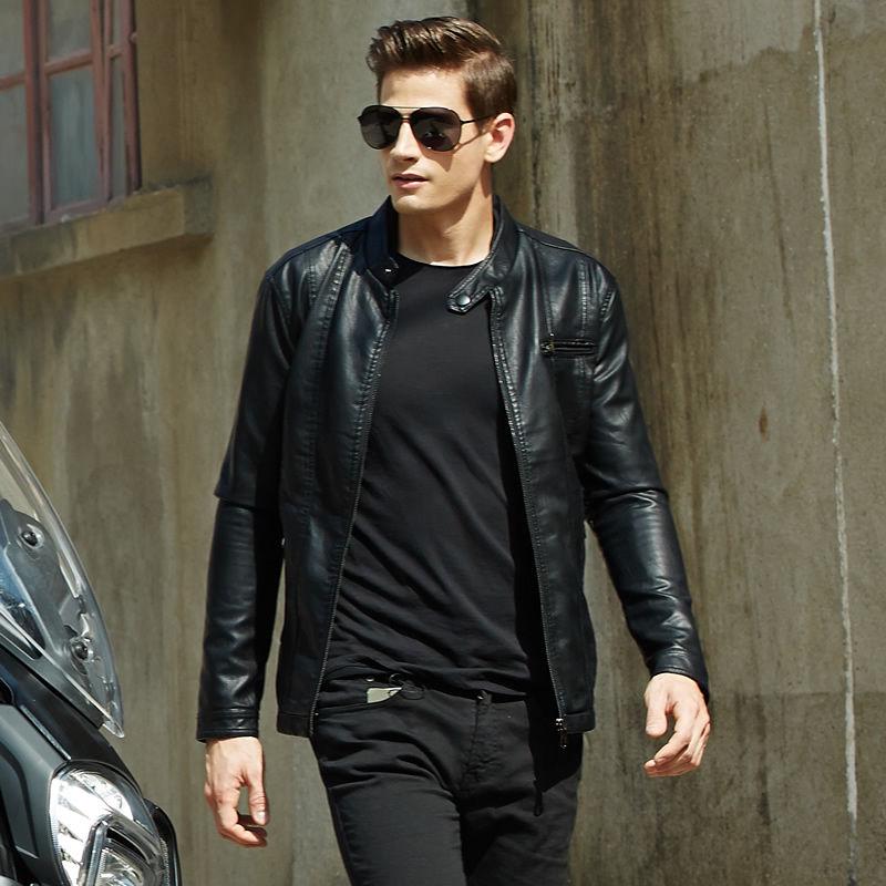 2019 Fashion Autumn Male Leather Jacket Plus Size 3XL Mens Stand Collar Coats Leather Biker Jackets