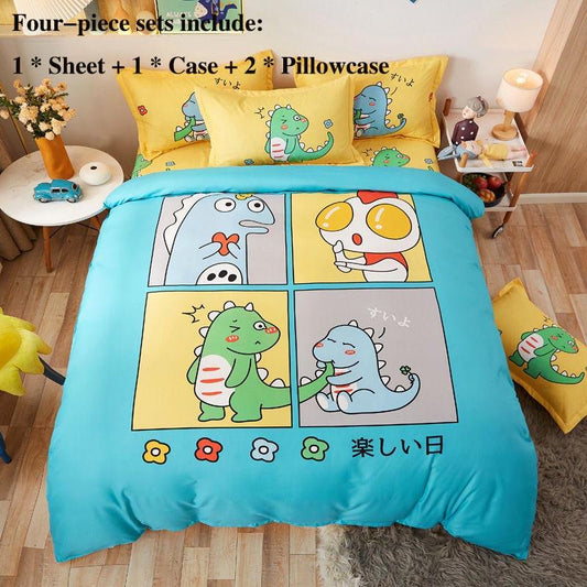 Cartoon Children's Big Version of The Flower Skin Four-piece Thick Grinding Girl Heart Bedding 1.5 Meters 1.8 Meters Home Children's Bedding Set
