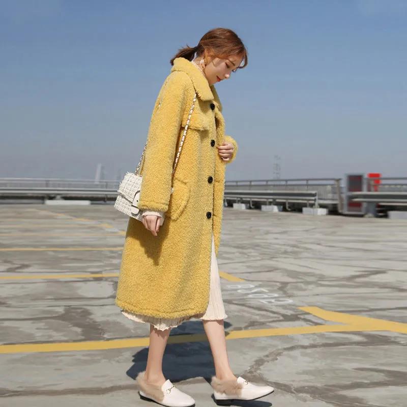 Lamb Wool Coat Women's Winter Thickening and Velvet Fashion Loose Coat Mid-length Faux Wool Fur Coat