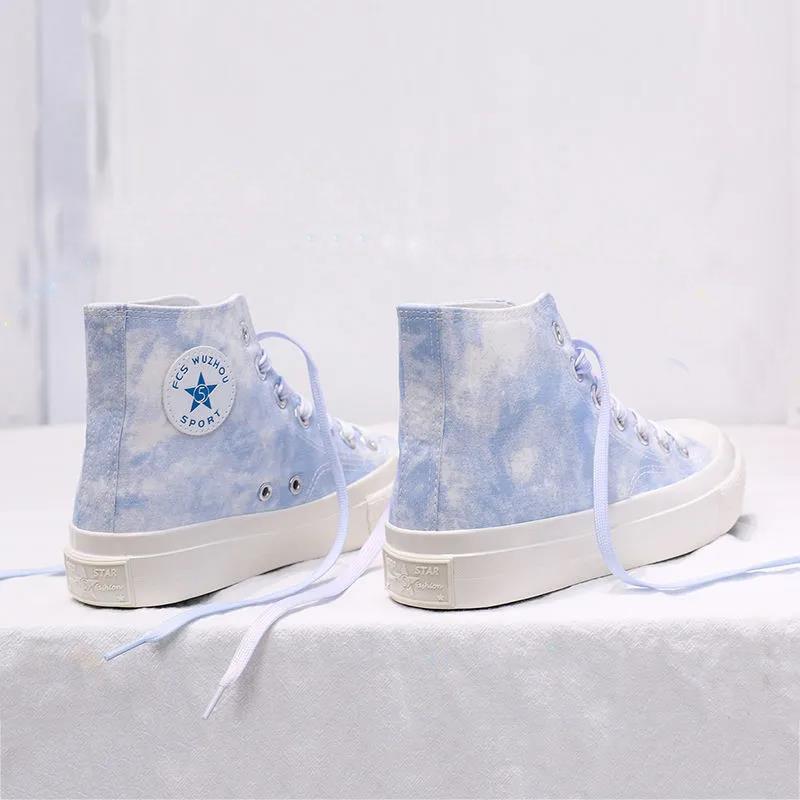 Gradient Color Lace-up Canvas Shoes Female Students Korean Style High-top Shoes Female Tie-dye Shoes