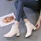 Women's Thick Heel Short Boots Autumn and Winter Trend All-match High-heeled Boots Short Tube High-top Shoes Square Toe Plus Fleece Boots