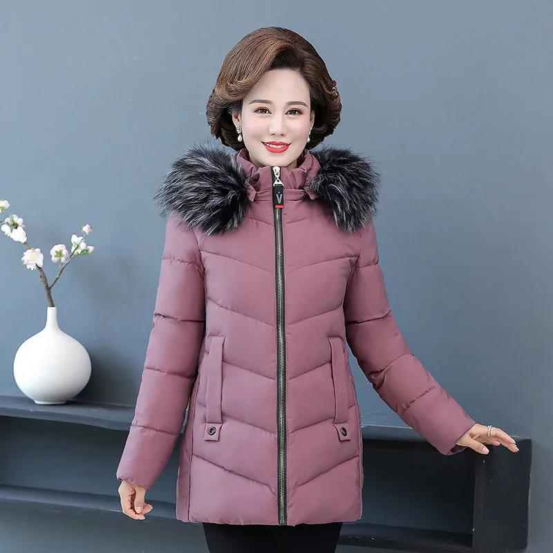 Cotton-padded Jacket Women Middle-aged and Elderly Women's Cotton-padded Jacket Female Mothers Winter Jackets Quilted Jacket Large Fur Collar Slim Fit